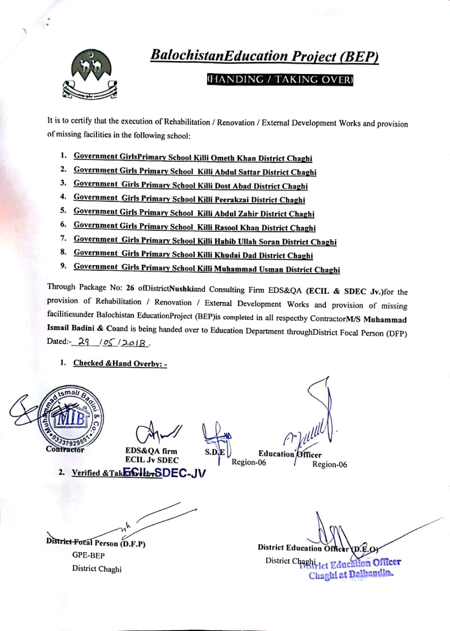 Handing Over Certificate